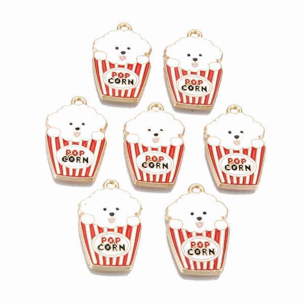 

PandaHall Alloy Enamel Pendants, Cadmium Free & Lead Free, Popcorn with White Dog & Word Popcorn, Light Gold, Red, 28x17x1.5mm, Hole: 1.8mm...