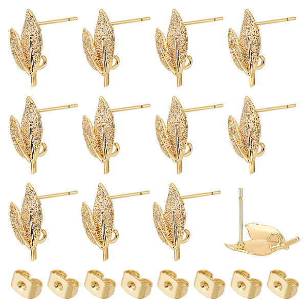 

PandaHall Beebeecraft 12Pcs Leaf Shape Brass Stud Earring Findings, with Vertical Loops, Nickel Free, with 12Pcs Ear Nuts, Real 18K Gold...