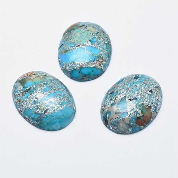 

PandaHall Regalite/Imperial Jasper/Sea Sediment Jasper Cabochons, with Silver Line, Flat Oval, 25~26x18~19x6~6.5mm Imperial Jasper Oval