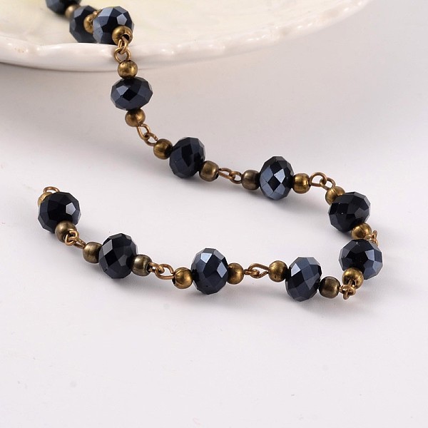 

PandaHall Handmade Glass Beaded Chains for Necklaces Bracelets Making, with Brass Beads and Brass Eye Pin, Unwelded, Black & Pearl Luster...