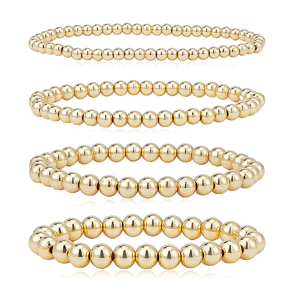 

PandaHall ANATTASOUL 4Pcs 4 Size Brass Round Beaded Stretch Bracelets Set for Women, Golden, Wide: 5~8mm, Inner Diameter: 2 inch(5cm)~2-1/8...