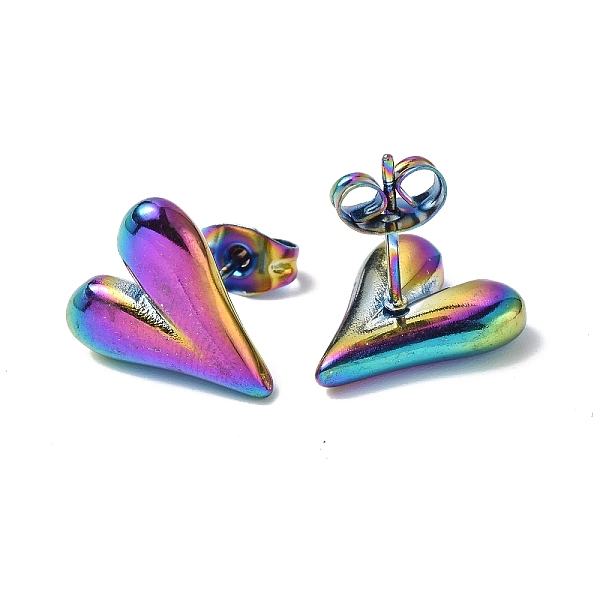 Ion Plating(IP) 304 Stainless Steel Heart Stud Earrings For Women