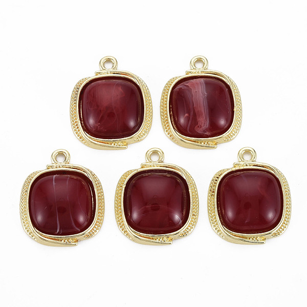 

PandaHall Light Gold Plated Alloy Pendants, with Resin, Cadmium Free & Nickel Free & Lead Free, Square, Dark Red, 22.5x19x6mm, Hole: 2mm...