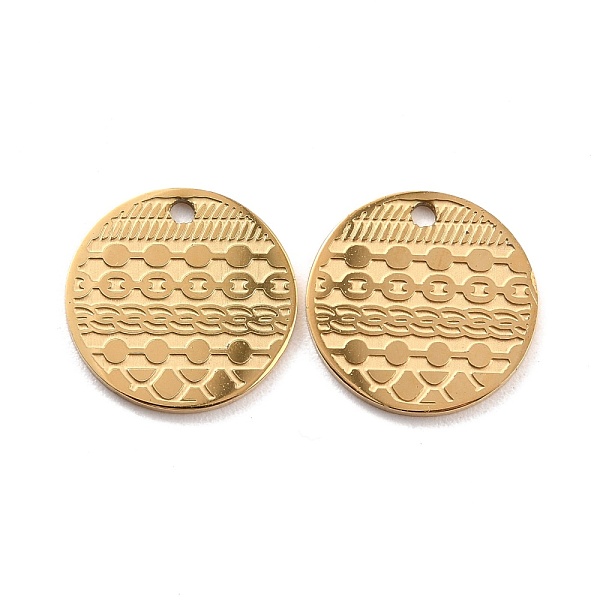 

PandaHall Ion Plating(IP) 316 Surgical Stainless Steel Charms, Flat Round with Chain Pattern, Real 24K Gold Plated, 14x1mm, Hole: 1.4mm 316...