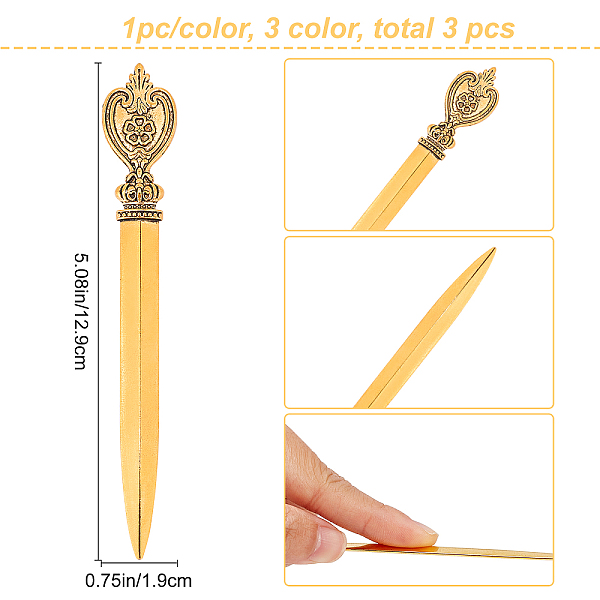 

PandaHall CRASPIRE 3 Colours Letter Opener Zinc Alloy Envelope Opener Knife Box Cutter Split File Envelopes Stationery Golden Silver Bronze...