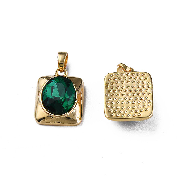 

PandaHall Brass Cubic Zirconia Pendants, with Brass Snap on Bails, Real 18K Gold Plated, Nickel Free, Rectangle, Green, 16x12x5.5mm, Hole...