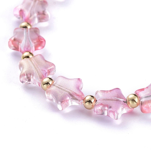 

PandaHall Star Transparent Spray Painted Glass Beaded Bracelets, with Round Brass Beads and 304 Stainless Steel Lobster Claw Clasps, Pink...
