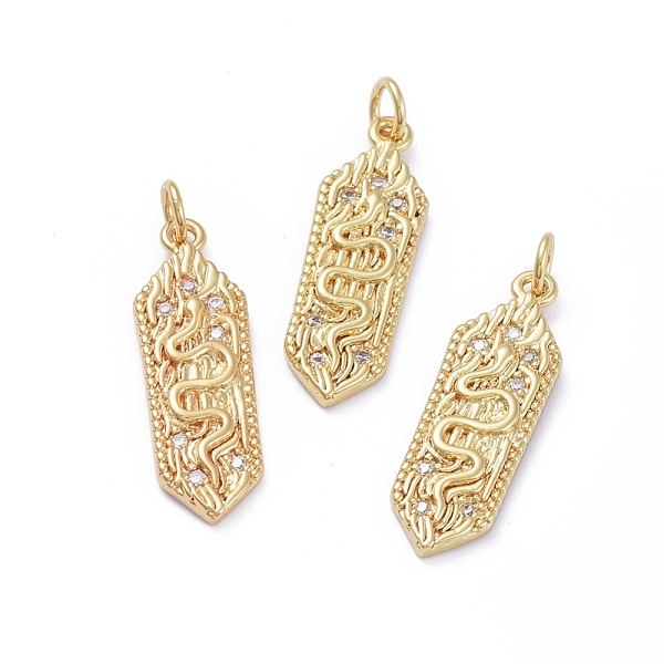 

PandaHall Brass Micro Pave Cubic Zirconia Pendants, with Jump Rings, Long-Lasting Plated, Hexagon and Snake, Clear, Golden, 25x8x2.5mm, Hole...