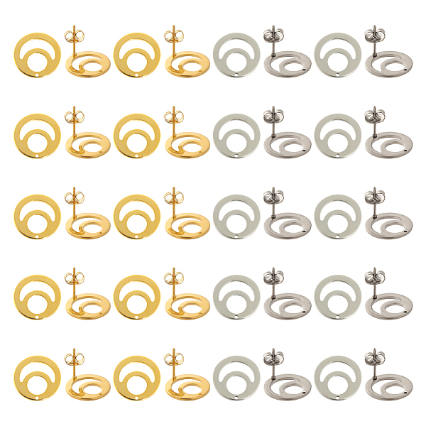 

PandaHall SUNNYCLUE 40Pcs 2 Colors 201 Stainless Steel Flat Round Stud Earring Findings, with 304 Stainless Steel Pin and Ear Nuts, Golden &...