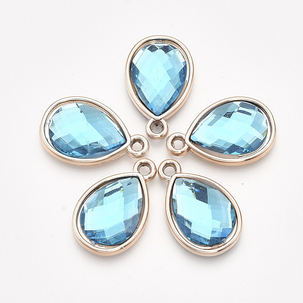 

PandaHall UV Plating Acrylic Pendants, with Acrylic Rhinestone, Faceted, Teardrop, Light Gold, Sky Blue, 25x16x4.5mm, Hole: 2mm Acrylic...