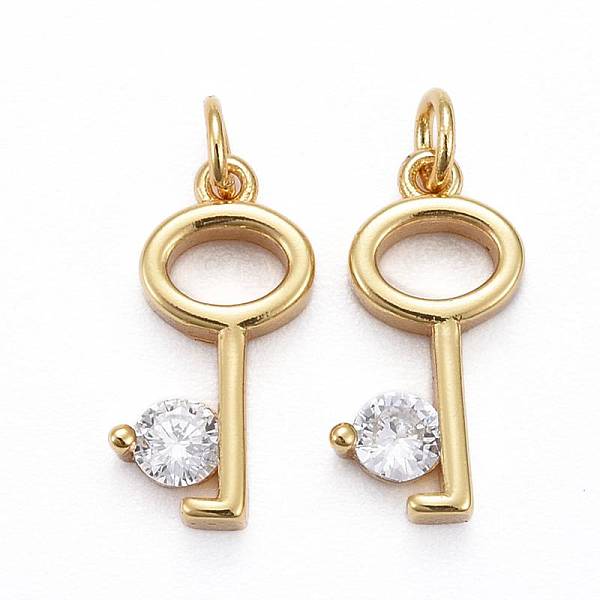 

PandaHall Brass Micro Pave Clear Cubic Zirconia Pendants, Long-Lasting Plated, Key, Real 18K Gold Plated, 14x5x3.5mm, Jump Ring: 5x0.7mm...