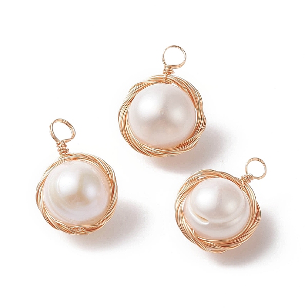 

PandaHall Natural Cultured Freshwater Pearl Pendants, Potato Charms, with Light Gold Tone Copper Wire Wrapped, 18~18.5x13~14x9.5~10mm, Hole...