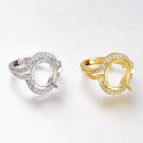 

PandaHall Adjustable Brass Micro Pave Clear Cubic Zirconia Finger Ring Components, 4 Claw Prong Ring Settings, Long-Lasting Plated, Oval...