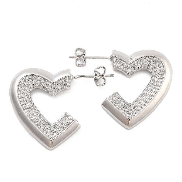 

PandaHall Brass Pave Cubic Zirconia Stud Earrings, Heart, Platinum, 23.5x3mm Cubic Zirconia Clear