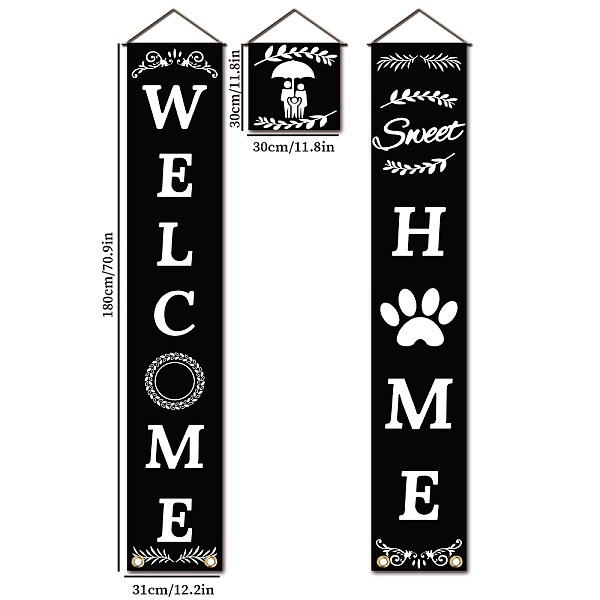 

PandaHall Polyester Hanging Sign for Home Office Front Door Porch Decorations, Rectangle & Square, Word Welcome Home, Black, 180x30cm and...