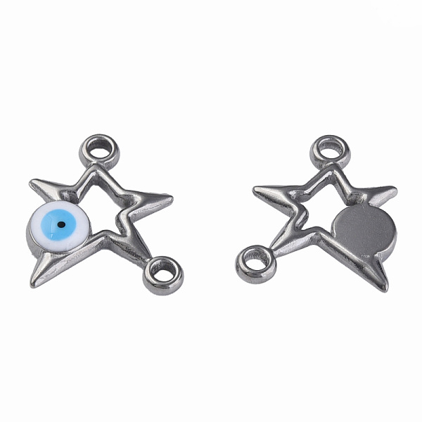

PandaHall 304 Stainless Steel Enamel Connector Charms, Stainless Steel Color, Star with Evil Eye, White, 16x13.5x3mm, Hole: 1.6mm 304...