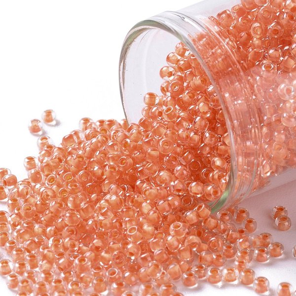 

PandaHall TOHO Round Seed Beads, Japanese Seed Beads, (964) Inside Color Crystal/Dark Coral Lined, 11/0, 2.2mm, Hole: 0.8mm, about..., Red
