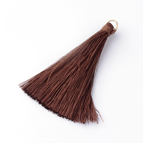 

PandaHall Nylon Thread Tassel Big Pendants Decoration, with Brass Findings, Golden, Coconut Brown, 63~66x7mm, Hole: 7mm Nylon Brown
