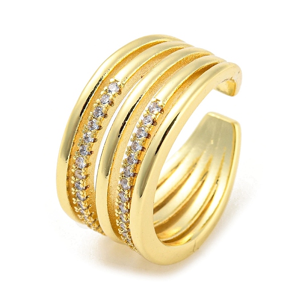 

PandaHall Brass Micro Pave Cubic Zirconia Open Cuff Ring, Multi Lines, Real 16K Gold Plated, Inner Diameter: 17.2mm Brass+Cubic Zirconia..., Clear