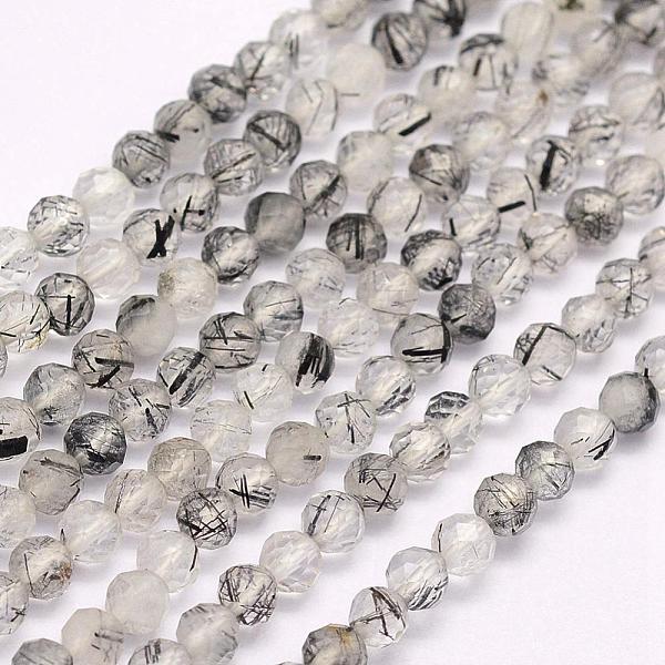 

PandaHall Natural Black Rutilated Quartz Beads Strands, Faceted, Round, 3mm, Hole: 0.5mm, about 130pcs/strand, 15.3 inch(39cm) Rutilated...