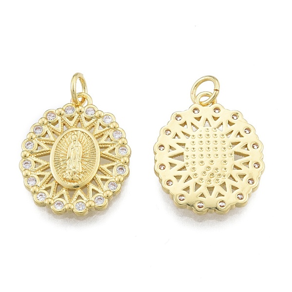 

PandaHall Brass Micro Pave Clear Cubic Zirconia Pendants, with Jump Rings, Oval with Saint, Real 18K Gold Plated, 19.5x16x2mm, Hole: 3mm...