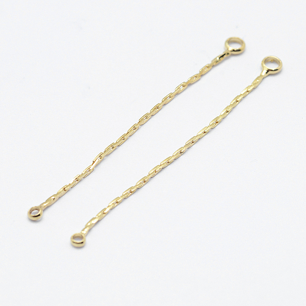 

PandaHall Brass Chain Links connectors, Long-Lasting Plated, Real 18K Gold Plated, Nickel Free, 43x0.7mm, Hole: 1mm and 1.5mm Brass Others