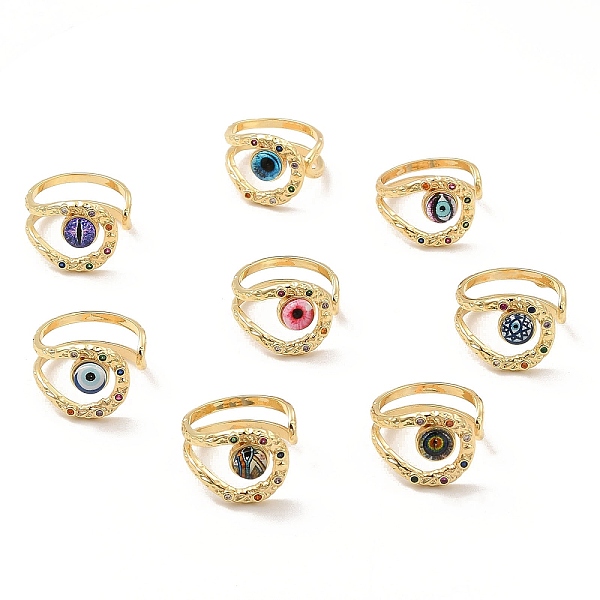 

PandaHall Resin Evil Eye Open Cuff Ring with Cubic Zirconia, Real 18K Gold Plated Brass Wire Wrap Jewelry for Women, Mixed Color, Inner..., Multicolor