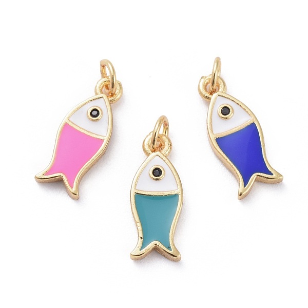 

PandaHall Cubic Zirconia Charms, with Brass Findings and Enamel, Fish, Golden, Mixed Color, 14.5x6x2mm, Hole: 1.8mm Brass+Cubic..., Multicolor