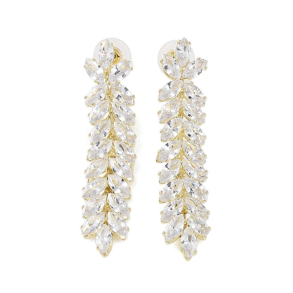 

PandaHall Brass Micro Pave Cubic Zirconia Stud Earrings, Leaf, Golden, 61x12.5mm Cubic Zirconia Leaf