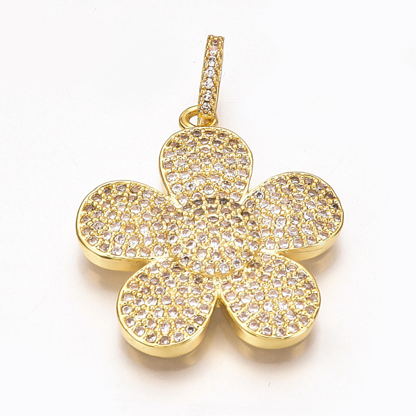 

PandaHall Brass Micro Pave Cubic Zirconia Pendants, Flower, Clear, Golden, 28x25x4mm, Hole: 3x6mm Brass+Cubic Zirconia Flower Clear
