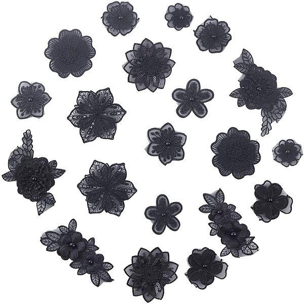 PandaHall 20 Pcs Black Embroidery Lace Flower Patches Appliques DIY Craft Cloth Sew on Patches for Decoration Sewing Repairing of Cloth...
