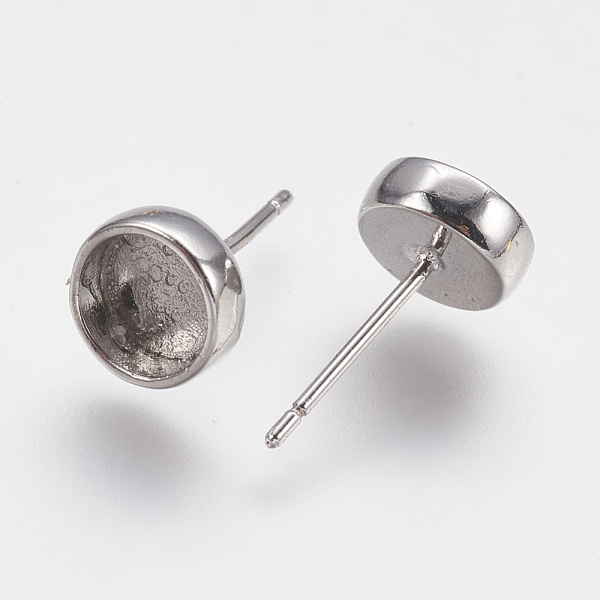 

PandaHall Brass Stud Earring Settings, Flat Round, Platinum, Tray: 6mm, 14.5x8mm, Pin: 0.8mm Brass Flat Round