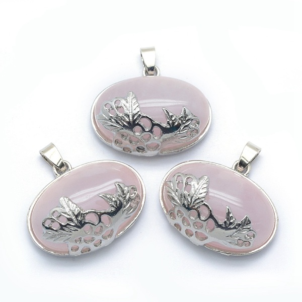 

PandaHall Natural Rose Quartz Pendants, with Alloy Findings, Oval, Platinum, 26.5x32x12mm, Hole: 4.5x5mm Rose Quartz Oval