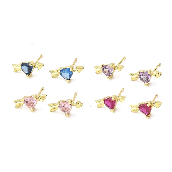 

PandaHall Heart with Arrow Real 18K Gold Plated Brass Stud Earrings, with Clear Cubic Zirconia, Long-Lasting Plated, Lead Free & Cadmium..., Multicolor