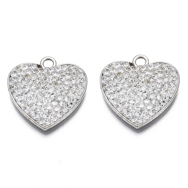 

PandaHall Rack Plating Alloy Pendants, with Polymer Clay Rhinestone, Cadmium Free & Lead Free, Heart, Platinum, Crystal, 20x20x3mm, Hole..., Clear