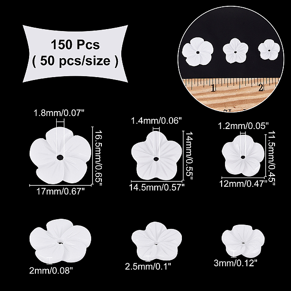 

PandaHall 150 Pcs Opaque Resin Flower Beads, 3 Styles White Flower Resin Bead Caps 5-Petal Floral End Caps for DIY Necklace Earrings...