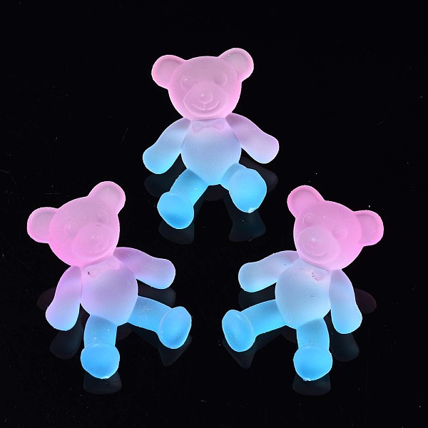 PandaHall 1-Hole Transparent Spray Painted Acrylic Buttons, Two Tone, Frosted, Bear, Sky Blue, 38x29.5x16mm, Hole: 3mm Acrylic Bear
