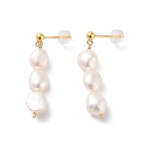 

PandaHall Natural Pearl Stud Earrings for Women, Sterling Silver Dangle Earrings, Real 18K Gold Plated, 35.5x8mm Pearl