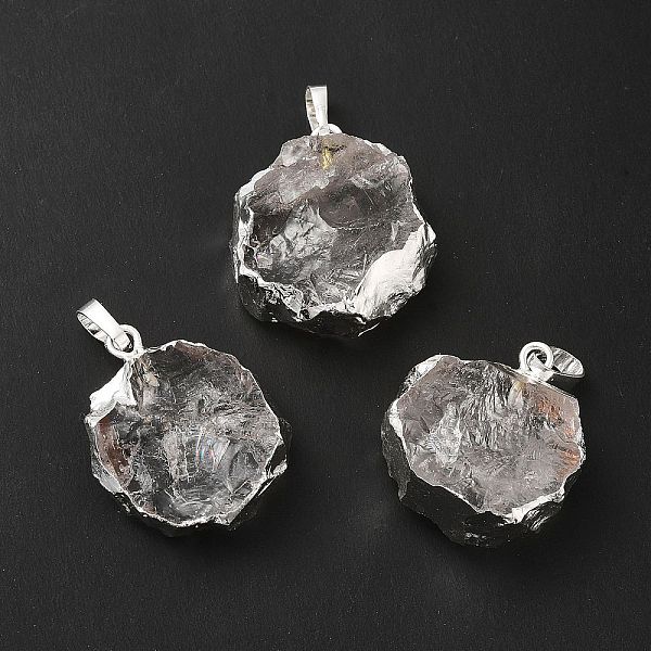 

PandaHall Natural Quartz Crystal Pendants, Rock Crystal Pendants, Flower Charms, with Rack Plating Brass Findings, Platinum...