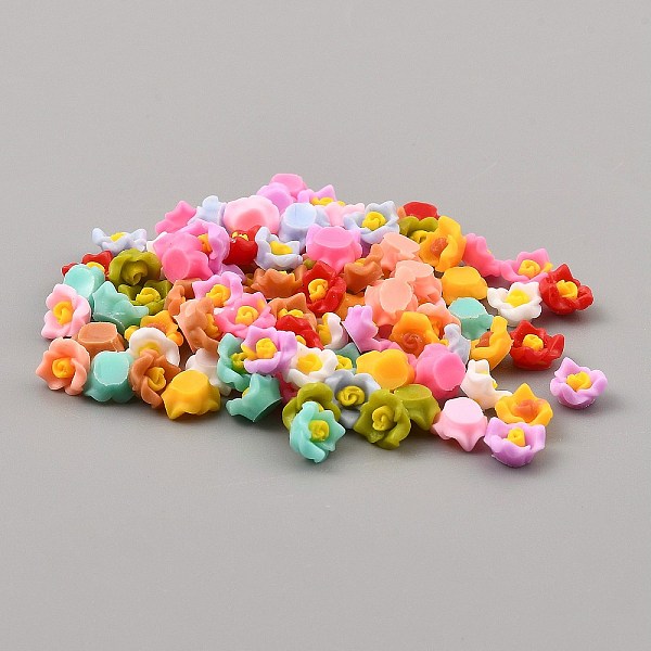 

PandaHall Opaque Resin Cabochons, Flower, Mixed Color, 6x5.5x3mm, about 100pcs/bag Resin Flower Multicolor