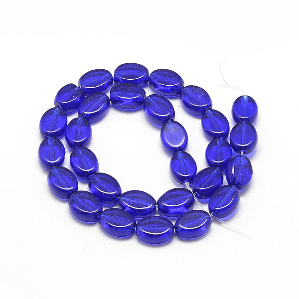 

PandaHall Transparent Glass Beads Strands, Oval, Medium Blue, 13x10x5mm, Hole: 1.5mm, about 25pcs/strand, 12.5 inch Glass Oval Blue