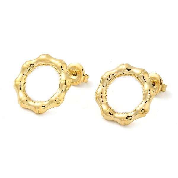 

PandaHall 304 Stainless Steel Stud Earrings, Bamboo Joint Ring, Real 14K Gold Plated, 16mm 304 Stainless Steel Ring