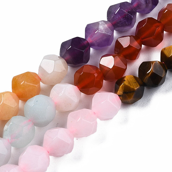 

PandaHall Chakra Theme Natural Tiger Eye & Rose Quartz & Amethyst & Topaz Jade & Red Agate & Amazonite & Sodalite Beads Strands, Star Cut...