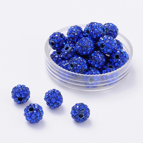 

PandaHall Pave Disco Ball Beads, Polymer Clay Rhinestone Beads, Round, Sapphire, PP13(1.9~2mm), 5 Rows Rhinestone, 8mm, Hole: 1mm Polymer..., Blue