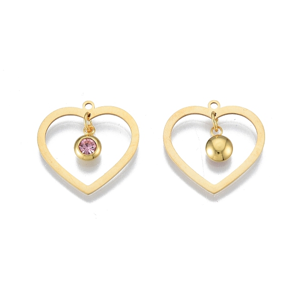 

PandaHall 201 Stainless Steel Pendants, with Rhinestone, Heart with Flat Round, Real 18K Gold Plated, Light Rose, 23x24x1mm, Hole: 1.6mm..., Pink
