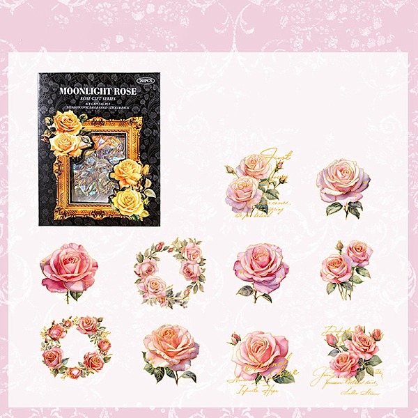 

PandaHall 20Pcs Rose Flower PET Waterproof Self Adhesive Stickers, Hot Stamping Floral Decals for DIY Scrapbooking, Photo Album Decoration..., Pink