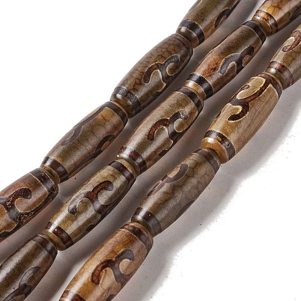 

PandaHall Tibetan Style dZi Beads Strands, Natural & Dyed Agate Beads, Rice, Green Tara Pattern, 28.5~30x10mm, Hole: 2.5mm, about...