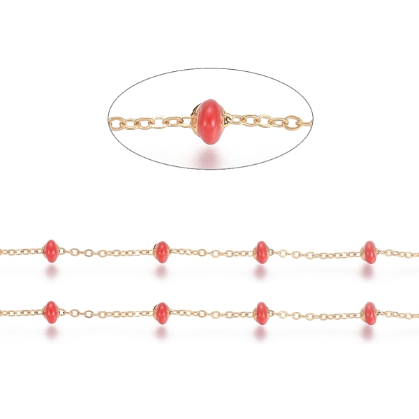 

PandaHall Stainless Steel Satellite Chains, with Enamel Beads and Spool, Soldered, Long-Lasting Plated, Flat Round, Golden, Red...
