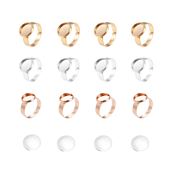 

PandaHall UNICRAFTALE 12sets 3 Colors 10mm Size 7 Adjustable Finger Rings Setting Stainless Steel Finger Rings Components with Transparent..., Clear
