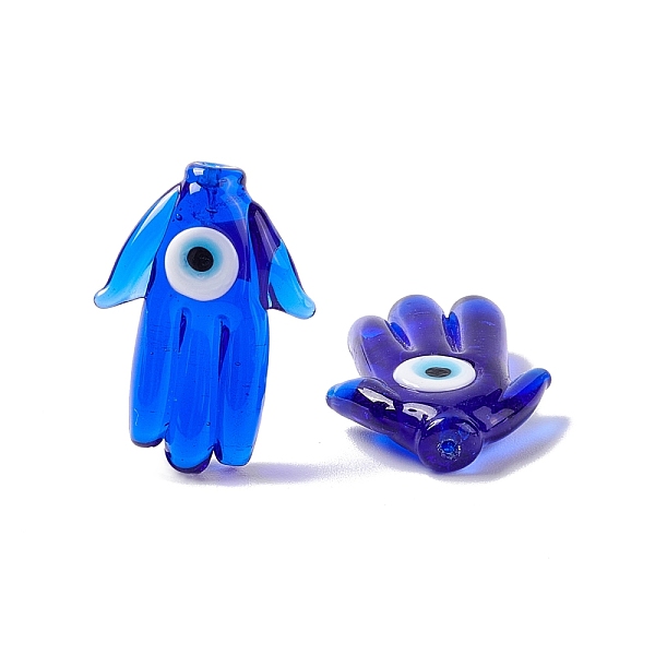 

PandaHall Handmade Evil Eye Lampwork Beads, Half Drilled, Hamsa Hand/Hand of Miriam, Blue, 27~27.5x19.5~21x6.5mm, Hole: 1mm Lampwork Palm...